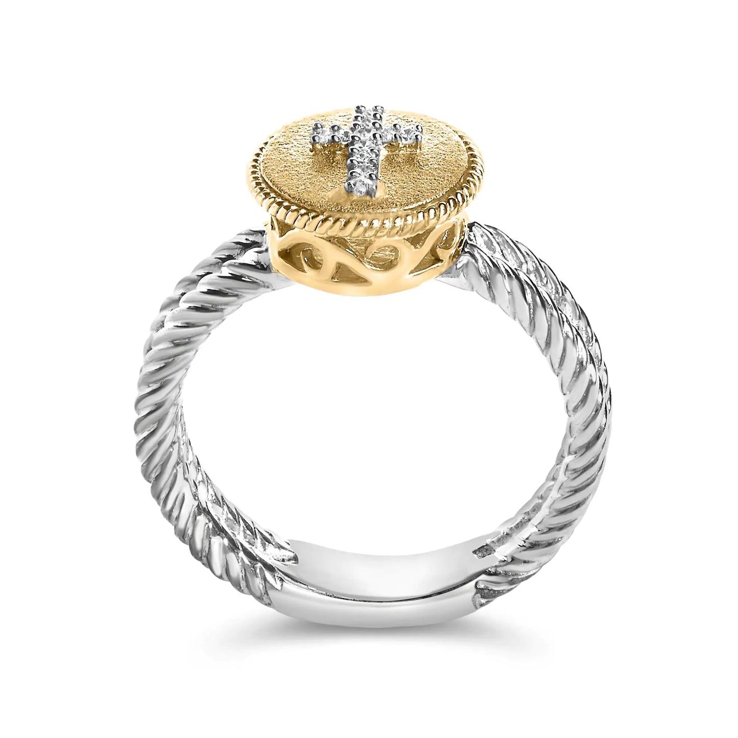 18K Yellow Gold Plated .925 Sterling Silver diamond 1/4ct Cross Ring - Azure jewelery18K Yellow Gold Plated .925 Sterling