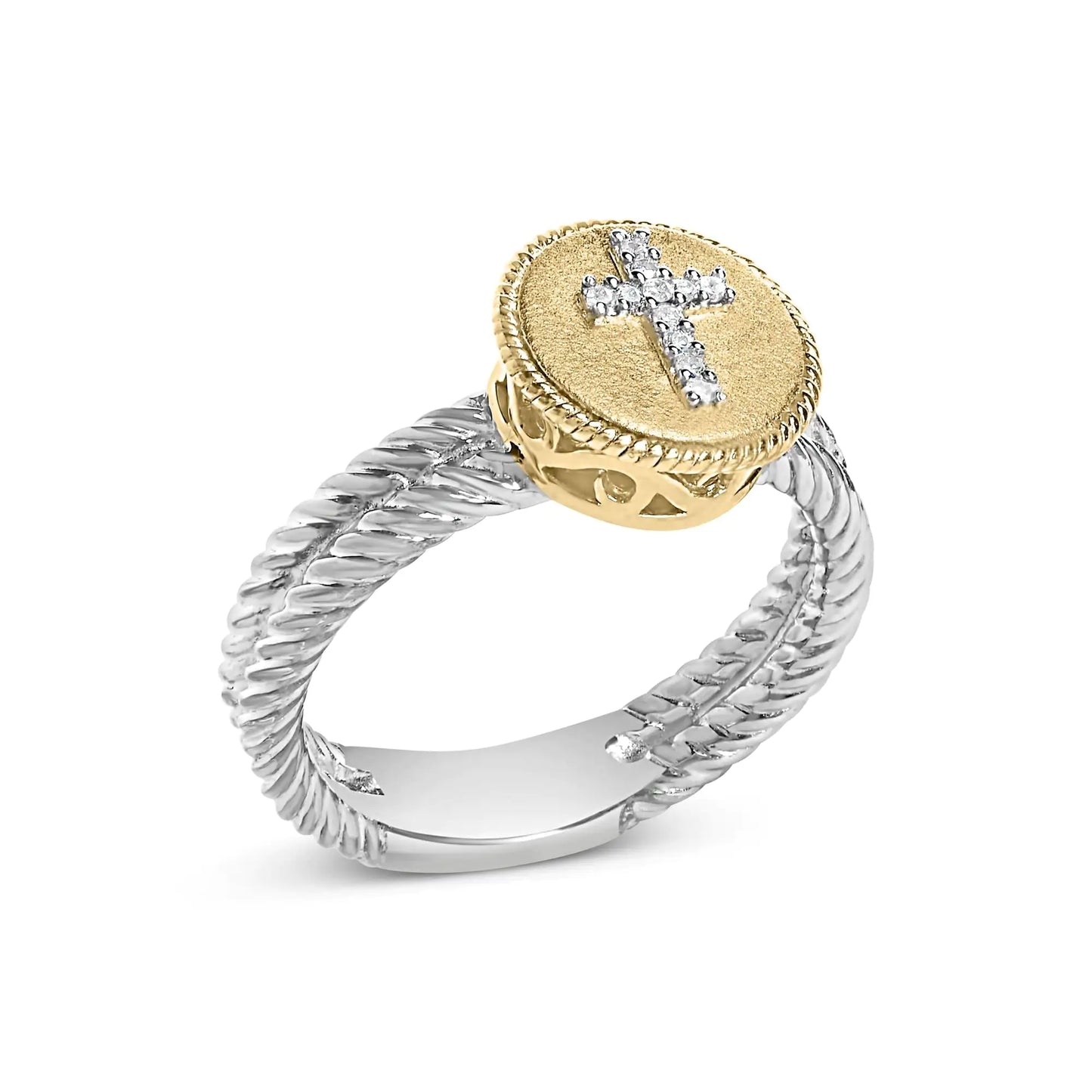 18K Yellow Gold Plated .925 Sterling Silver diamond 1/4ct Cross Ring - Azure jewelery18K Yellow Gold Plated .925 Sterling