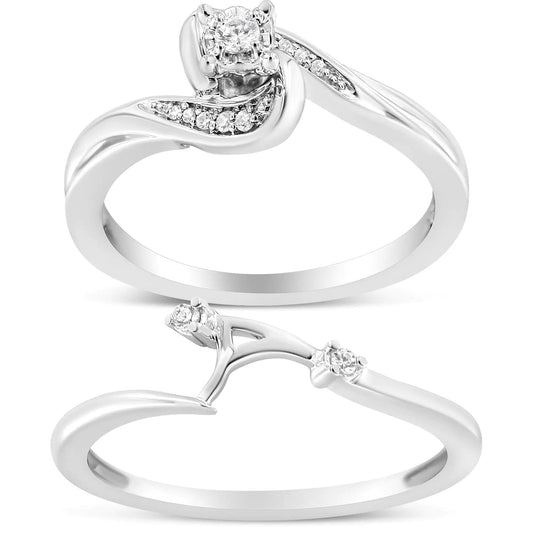 Bridal Ring Set sterling silver 925 diamond 1/10ct - Azure jeweleryBridal Ring Set sterling silver 925 diamond 1/10ctMy StoreAzure jewelery021494R100Yellow10Bridal Ring Set
