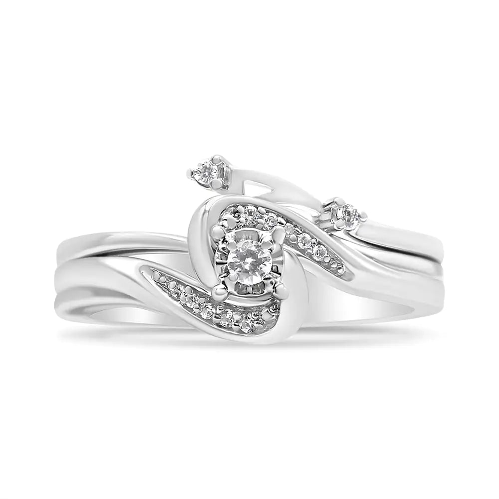 Bridal Ring Set sterling silver 925 diamond 1/10ct - Azure jeweleryBridal Ring Set sterling silver 925 diamond 1/10ctMy StoreAzure jewelery021494R100Yellow10Bridal Ring Set