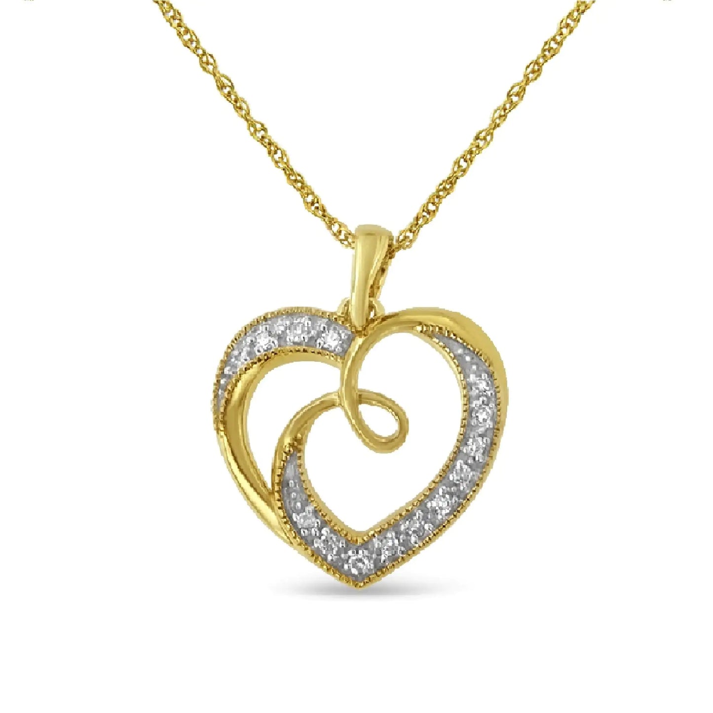 14K Yellow Gold Plated .925 Sterling Silver Diamond 1/4ct Ribbon & Heart Pendant - Azure jewelery14K Yellow Gold Plated .925 Sterling Silver Diamond 1/4ct Ribbon & Heart PendantMy StoreAzure jewelery80 - 7233ZAL14K Yellow Gold Plated .925 Sterling Silver Diamond 1/4ct Ribbon & Heart Pendant